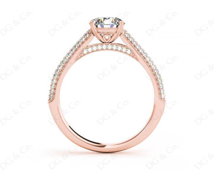 Vintage Style Round Cut Four Claw Set Diamond Ring with Micro Pave Set Stones Down the Shoulders - 18K Rose - DG & Co. Jewellery