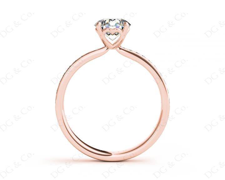 Round Cut Four Claw Set Diamond Ring with Round Cut Diamonds Pave Set Down the Shoulders - 18K Rose - DG & Co. Jewellery