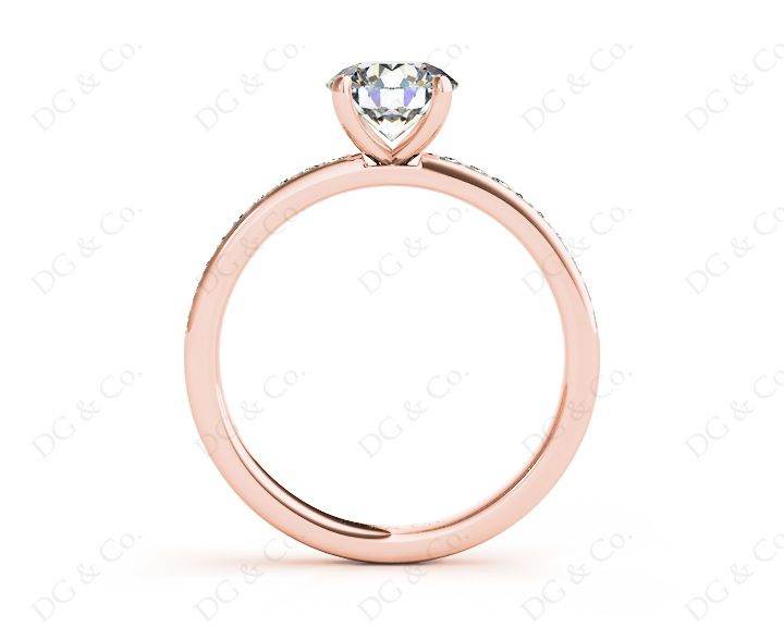 Round Cut Four Claws Diamond Engagement Ring with Pave Set Side Stones - 18K Rose - DG & Co. Jewellery