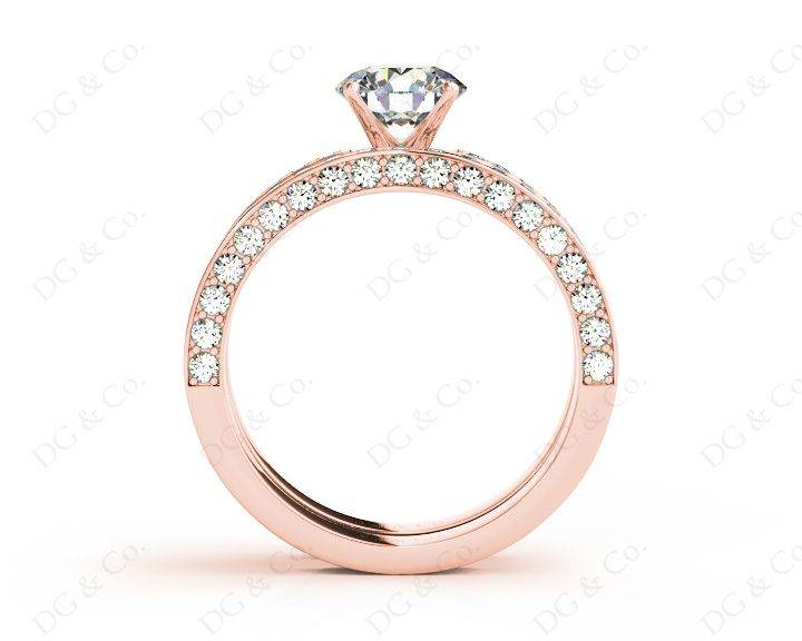 Engagement and Wedding Set Round Cut Diamond Rings with Pave Setting Side Stones in 18K Rose - DG & Co. Jewellery