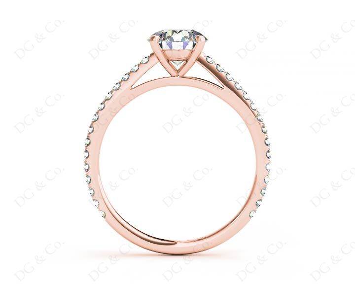 Engagement Ring Round Cut Claw Set Diamond Ring with pave set side stone in 18K Rose - DG & Co. Jewellery