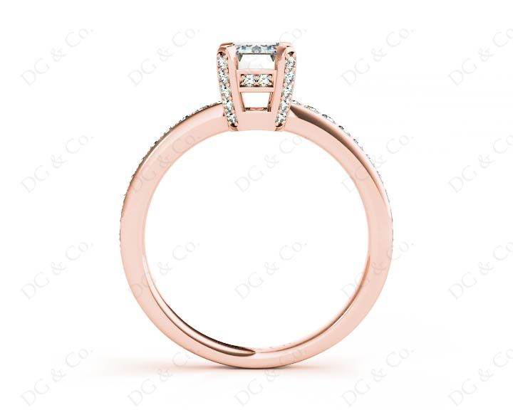 Emerald Cut Four Claw Diamond Ring with grain set side stones - 18K Rose - DG & Co. Jewellery