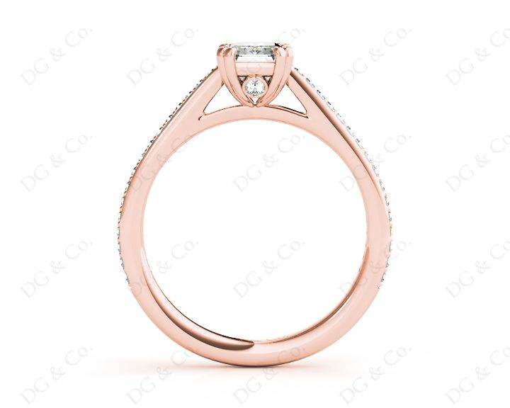 Emerald Cut Four Prongs Diamond Ring with Channel Set Side Stones - 18K Rose - DG & Co. Jewellery