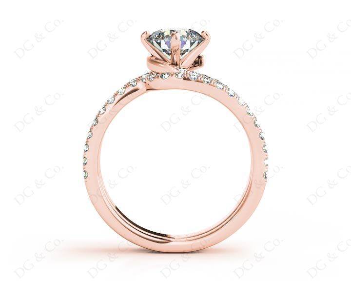 Round Cut Diamond Wedding Set Rings with Pave Setting Side Stones - 18K Rose - DG & Co. Jewellery
