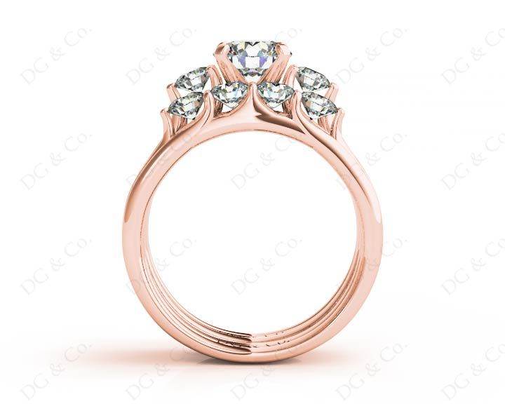 Round Cut Diamond three stones wedding set rings with claw set side stone - 18K Rose - DG & Co. Jewellery