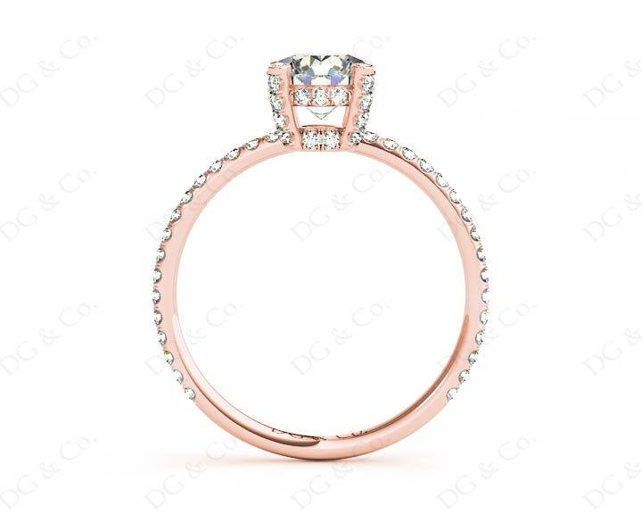 Round Cut Four Claw Set Diamond Ring with Scallop Set Round Cut Diamonds Pave Setting with two Side Halos and on the Band - 18K Rose - DG & Co. Jewellery