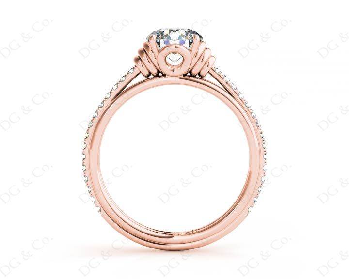 Round Cut Four Claw Set Diamond Ring with Pave Set Diamonds on the Band - 18K Rose - DG & Co. Jewellery