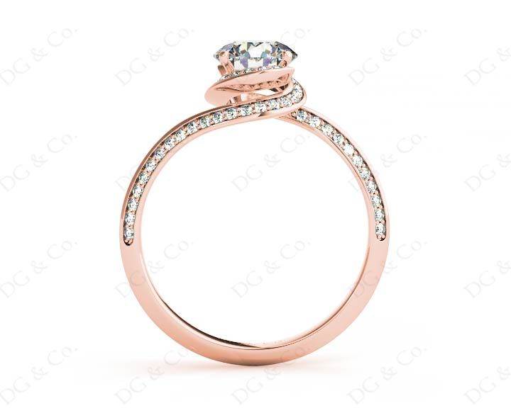 Round Cut Twist band claw set diamond with grain set side stone in 18K Rose - DG & Co. Jewellery