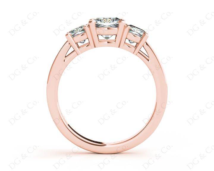 Cushion Cut Trilogy Ring with Channel Set Shoulder Diamonds - 18K Rose - DG & Co. Jewellery