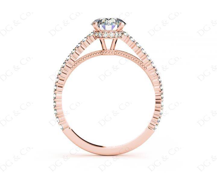 Round Cut Four Claw Set Diamond Ring with Side Halo and Round Cut Diamonds Claw Set on the Band - 18K Rose - DG & Co. Jewellery