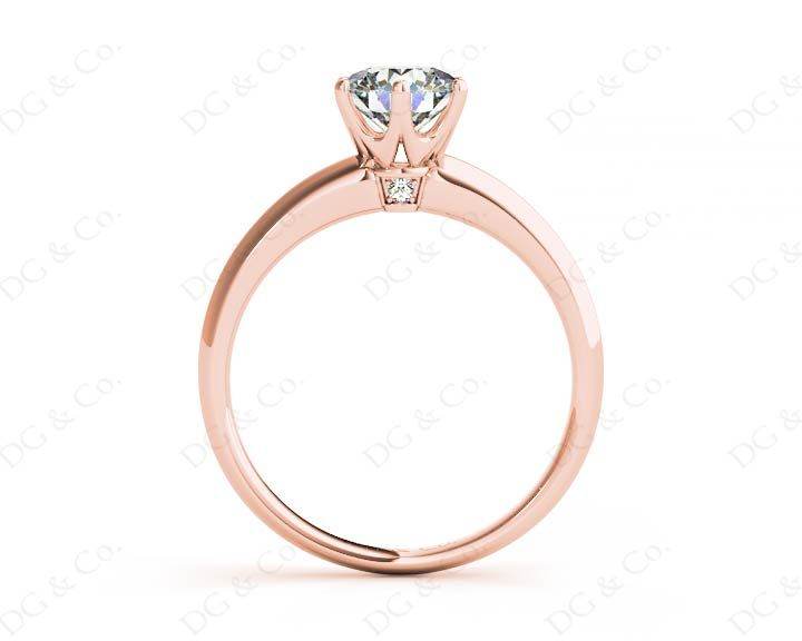 Round Cut Six Claw Set Diamond Ring With Round Cut Diamonds Pave Set on the Sides with a Plain Band in 18K Rose - DG & Co. Jewellery