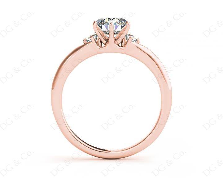 Round Cut Claw Set Trilogy Diamond Ring with Plain Band - 18K Rose - DG & Co. Jewellery