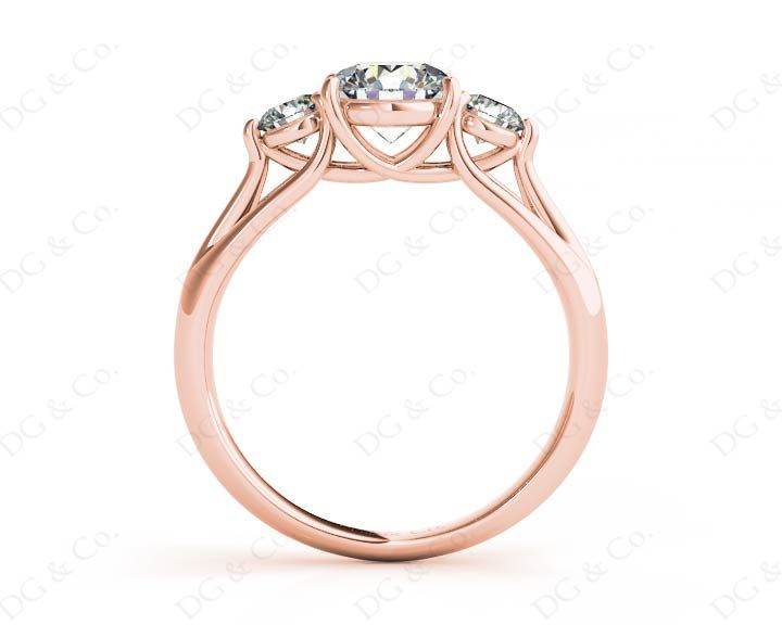 Round Cut Trilogy Diamond Engagement Ring cross-over setting in 18K Rose - DG & Co. Jewellery