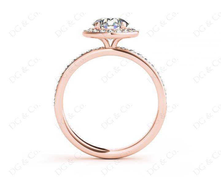 Round cut halo diamond engagement ring with four claw setting in 18K Rose - DG & Co. Jewellery
