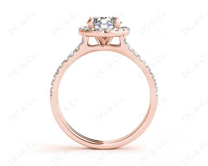 Split Band Round Cut Halo Diamond Engagement ring with claw set centre stone in 18K Rose - DG & Co. Jewellery