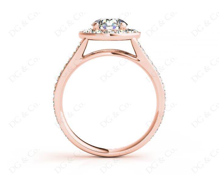 Round Cut Halo Diamond Engagement ring with claw set centre stone in 18K Rose - DG & Co. Jewellery