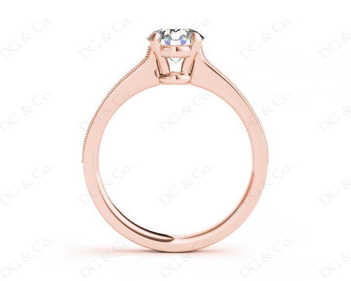 Round Cut Four Claw Set Milgrain Diamond Engagement Ring With Pave Side Stones - 18K Rose - DG & Co. Jewellery