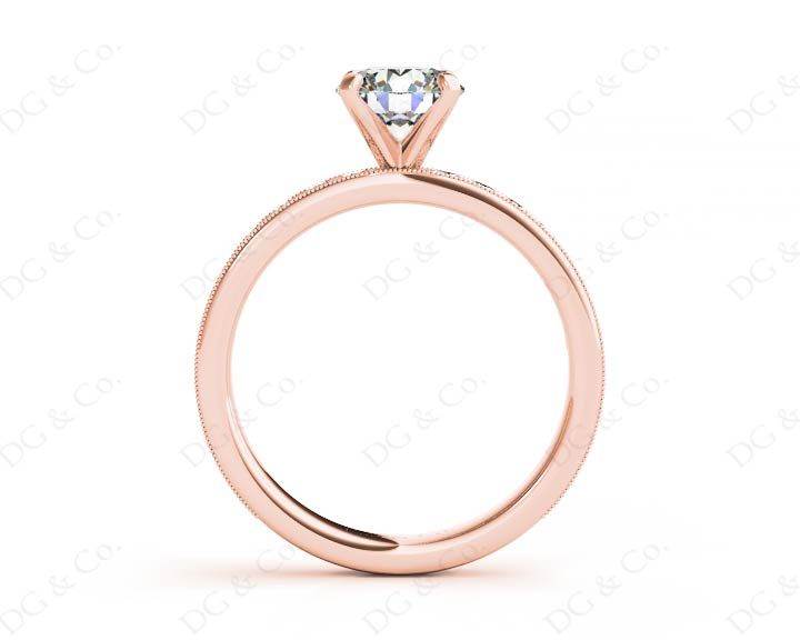 Round Cut Four Claw Set Diamond Ring with Channel Set Side Stones Down the Shoulders - 18k Rose - DG & Co. Jewellery