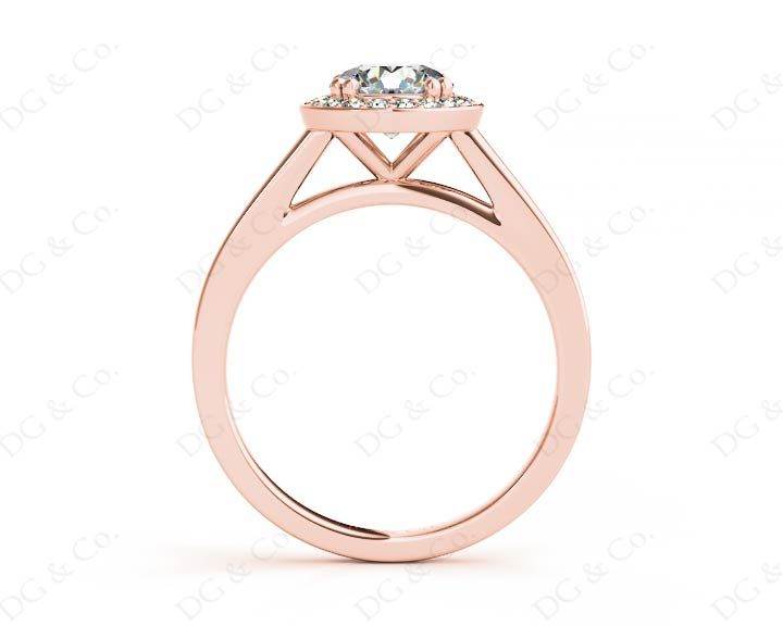Round Cut 4 Prong Set Diamond Ring with Halo and Plain Tapered Band - 18K Rose - DG & Co. Jewellery