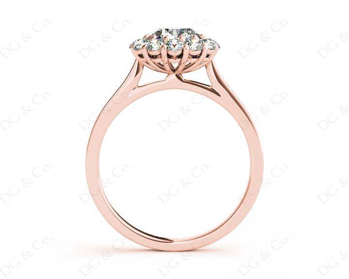 Round Cut Flower Halo Diamond Ring with a Claw Set Halo and Pave Set Side Stones - 18K Rose - DG & Co. Jewellery