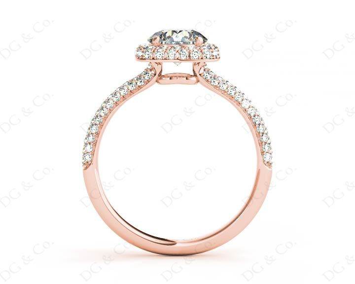 Round Cut Diamond Ring with Micro Pave Set Diamonds on Halo and Down the Shoulders - 18K Rose - DG & Co. Jewellery