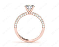 Round Cut Four Claws Side Stone Engagement Ring with Milgrain Set Side Stones in 18K Rose - DG & Co. Jewellery