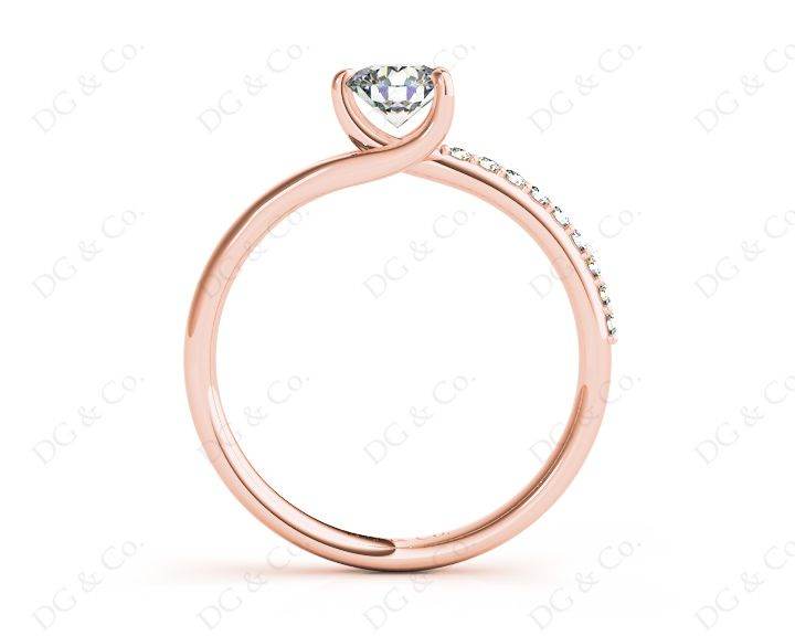 Round Cut Three Claws Diamond Ring with Pave Set Side Stones in 18K Rose - DG & Co. Jewellery