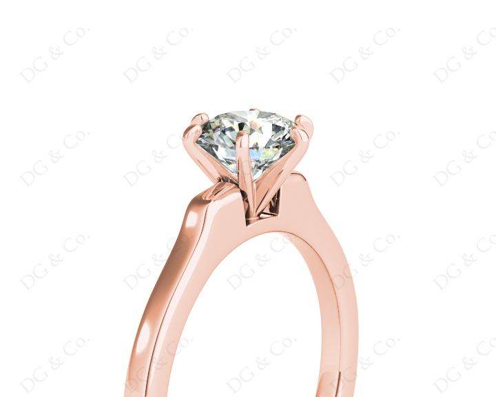 Round Cut Classic Six Claws Diamond Solitaire Ring with Square Edge Shoulders - 18K Rose - DG & Co. Jewellery