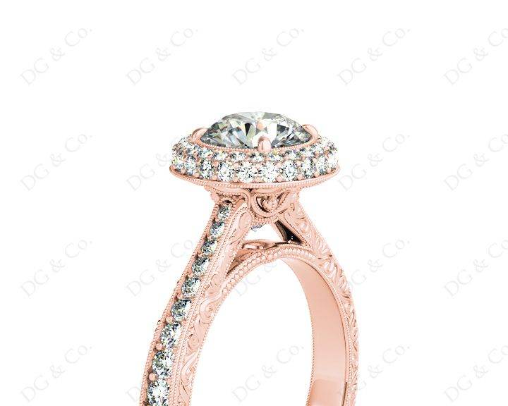 Vintage Style Double Halo Round Cut Diamond Engagement Ring With Claw Set Centre Stone - 18K Rose - DG & Co. Jewellery