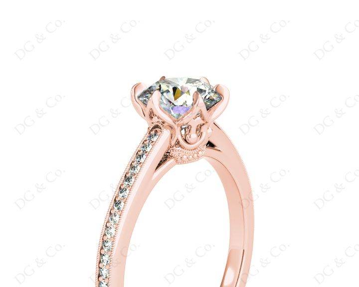 Vintage Style Round Cut Diamond Ring With Six Claws Set Centre Stone - 18K Rose - DG & Co. Jewellery
