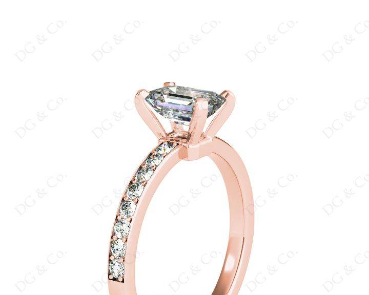 Emerald Cut Diamond Engagement Ring with Four Prong set centre stone - 18K Rose - DG & Co. Jewellery