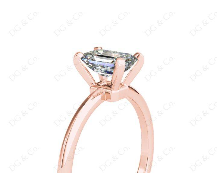 Emerald Cut Classic Four Claws Diamond Solitaire Ring - 18K Rose - DG & Co. Jewellery