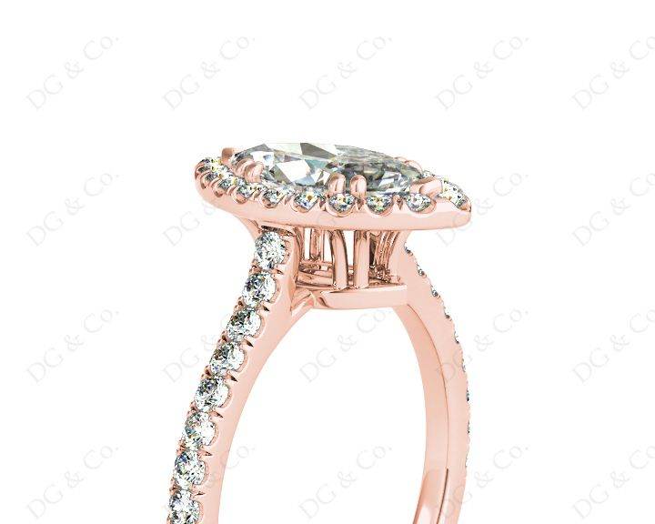 Marquise Cut Halo Diamond Engagement Ring with Claw Set Centre Stone with Pave Set Side Stones - 18K Rose - DG & Co. Jewellery