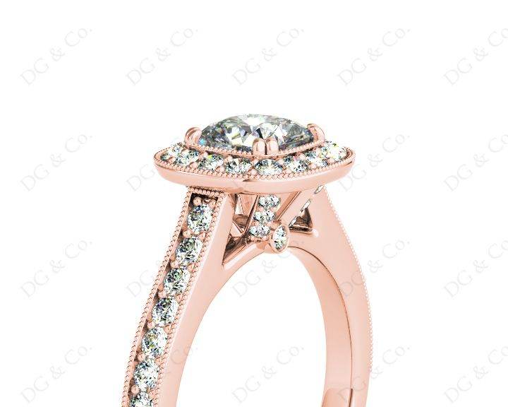 Halo Cushion Cut Ring with Four Claws Set Centre Stone - 18K Rose - DG & Co. Jewellery