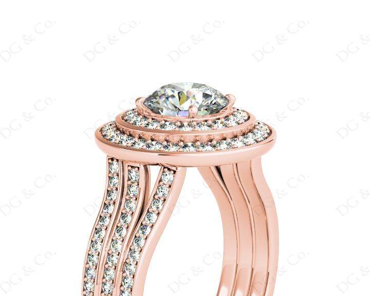Round cut double halo diamond engagement ring with four claw setting centre stone - 18K Rose - DG & Co. Jewellery