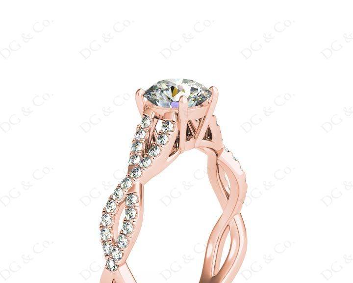 Twist Band Round Cut Four Claw Set Diamond Engagement Ring with Pave Set Stones Down the Shoulders - 18K Rose - DG & Co. Jewellery