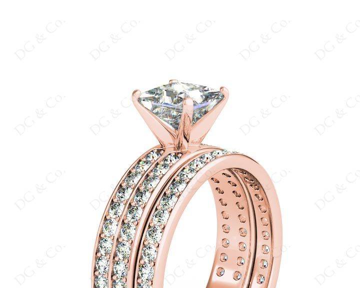 Princess cut diamond wedding set rings with four claws setting - 18K Rose - DG & Co. Jewellery