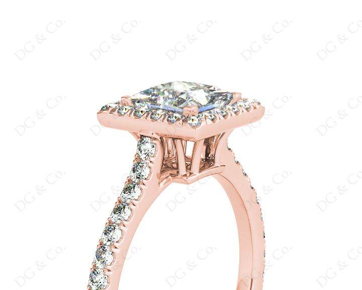 Princess Cut Halo Diamond Engagement Ring with Claw set centre stone - 18K Rose - DG & Co. Jewellery