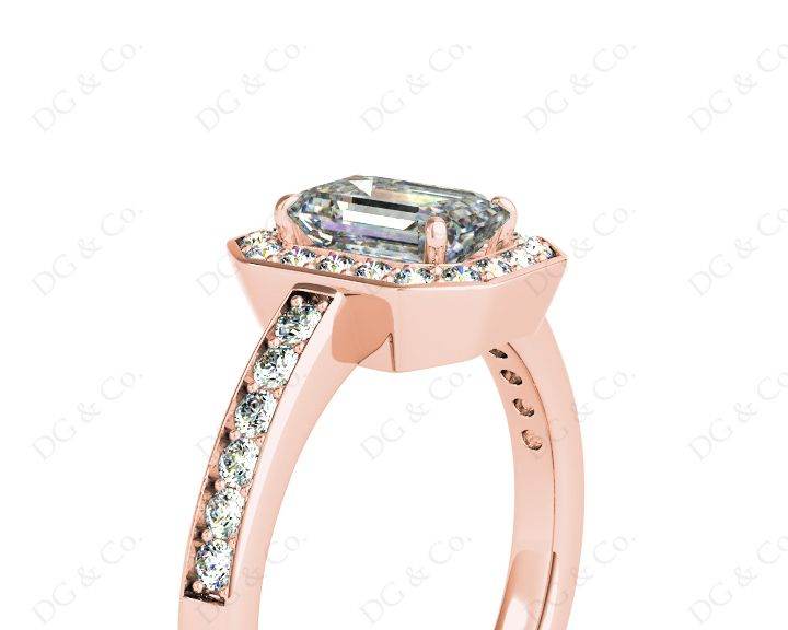 Emerald Cut Halo Diamond Engagement Ring with Claw Set Centre Stone - 18K Rose - DG & Co. Jewellery