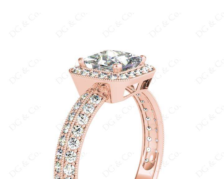 Princess Cut Halo Ring with Milgrain Claw Set Centre Stone - 18K Rose - DG & Co. Jewellery