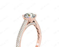 Vintage Style Round Cut Four Claw Set Diamond Ring with Micro Pave Set Stones Down the Shoulders - 18K Rose - DG & Co. Jewellery