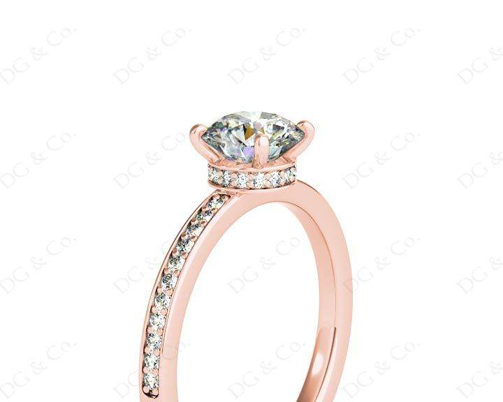 Round Cut Four Claw Set Diamond Ring with Round Share Prong Set Side Stones in 18K Rose - DG & Co. Jewellery