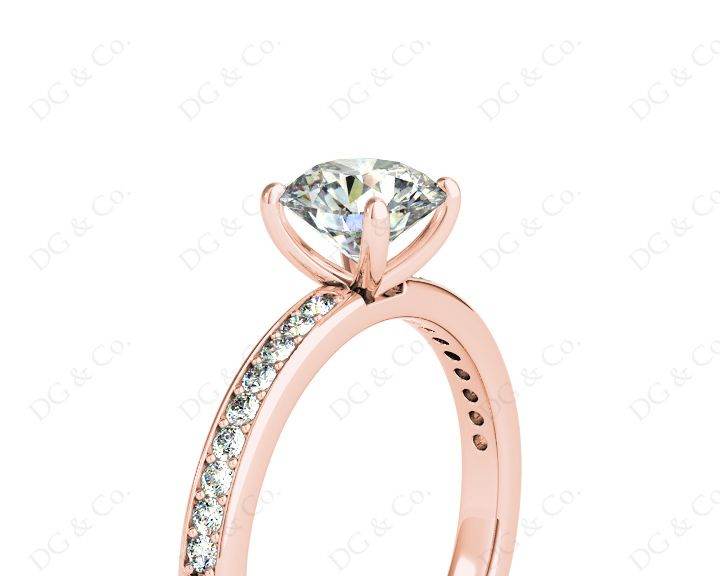 Round Cut Four Claws Diamond Engagement Ring with Pave Set Side Stones - 18K Rose - DG & Co. Jewellery