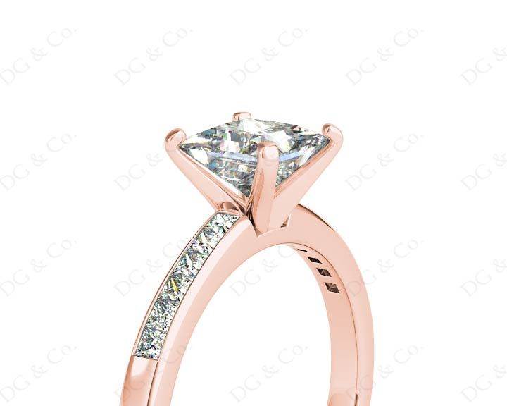 Princess Cut Diamond Engagement ring with four claws centre stone - 18K Rose - DG & Co. Jewellery