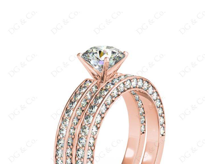 Engagement and Wedding Set Round Cut Diamond Rings with Pave Setting Side Stones in 18K Rose - DG & Co. Jewellery