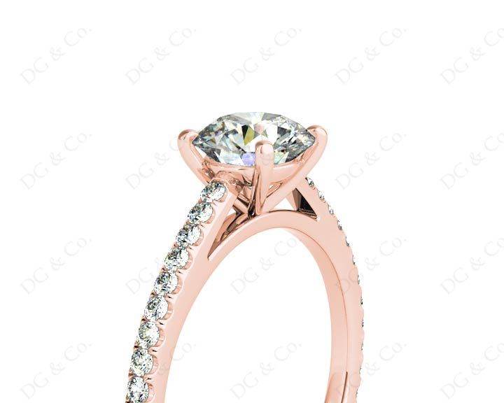 Engagement Ring Round Cut Claw Set Diamond Ring with pave set side stone in 18K Rose - DG & Co. Jewellery