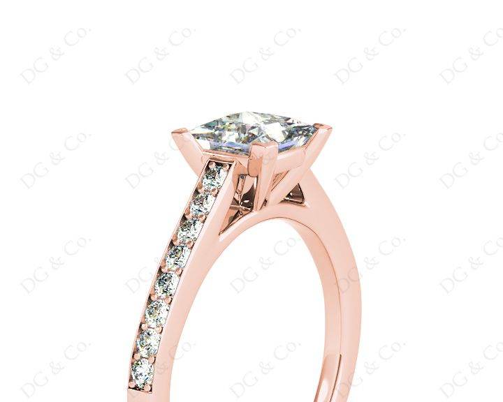 Princess Cut Diamond Engagement Ring with Claw set centre stone - 18K Rose - DG & Co. Jewellery