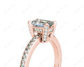 Emerald Cut Four Claw Diamond Ring with grain set side stones - 18K Rose - DG & Co. Jewellery