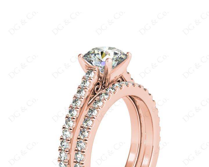 Round cut diamond wedding set rings with four claws setting - 18K Rose - DG & Co. Jewellery