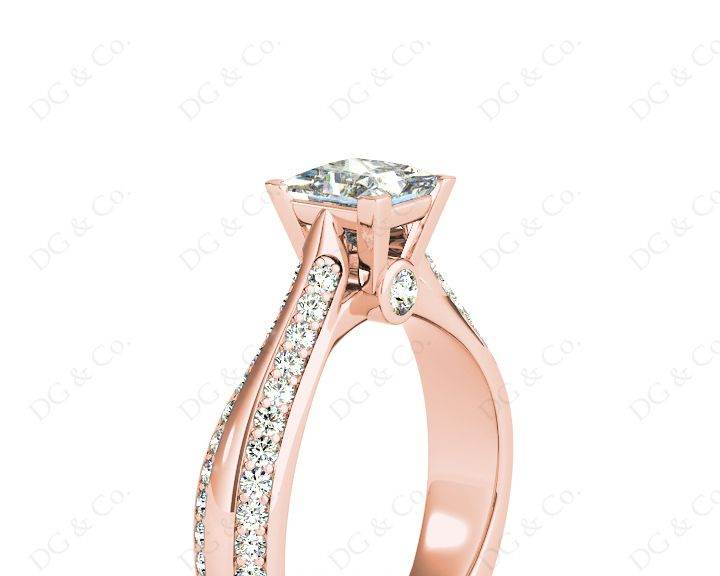 Princess Cut Diamond Engagement Ring with Claw set centre stone in 18K Rose - DG & Co. Jewellery